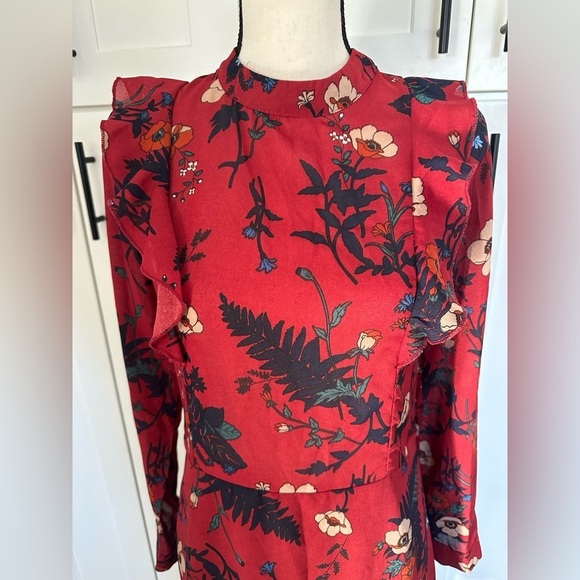 Femme Fatale  Italy red floral ruffle dress midi SZ M - Picture 3 of 10